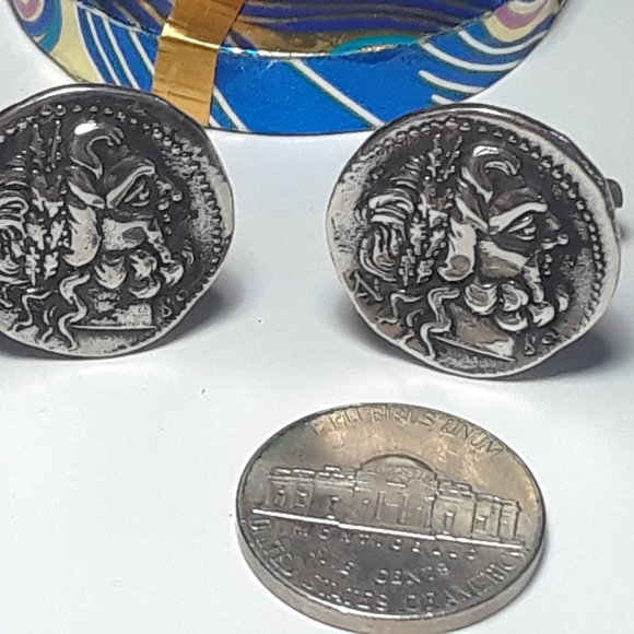 Vintage Greek God Portrait 21mm Diameter Sterling Silver  Vintage Greek God Portrait 21mm Diameter Sterling Silver Gents Cuff Links #17786